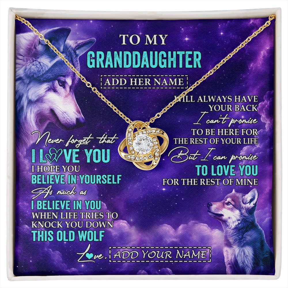 Love Knot Necklace 18K Yellow Gold Finish | 1 | Personalized To My Granddaughter Necklace From Grandma Wolf Never Forget I Love You Granddaughter Birthday Gifts Graduation Christmas Gift Box Message Card Shirt & Hoodie | https://siriusteestore.