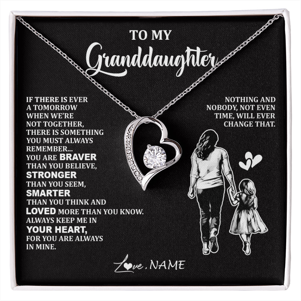 Forever Love Necklace 14K White Gold Finish | 1 | Personalized To My Granddaughter Necklace From Grandma You Are Always In Mine Beautiful Granddaughter Birthday Graduation Christmas With Gift Box Message Card | siriusteestore