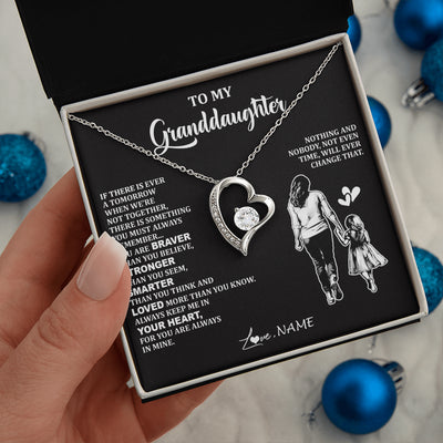 Forever Love Necklace 14K White Gold Finish | 2 | Personalized To My Granddaughter Necklace From Grandma You Are Always In Mine Beautiful Granddaughter Birthday Graduation Christmas With Gift Box Message Card | siriusteestore