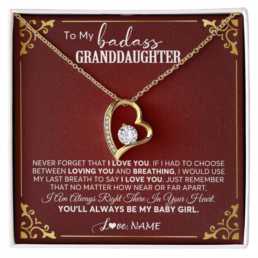 Forever Love Necklace 18K Yellow Gold Finish | 1 | Personalized To My Granddaughter Necklace From Grandma You'Ll Always Be My Baby Girl Granddaughter Birthday Christmas Customized Gift Box Message Card | siriusteestore