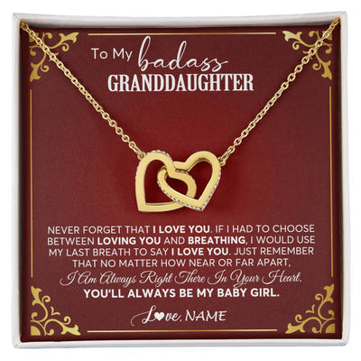 Interlocking Hearts Necklace 18K Yellow Gold Finish | 1 | Personalized To My Granddaughter Necklace From Grandma You'Ll Always Be My Baby Girl Granddaughter Birthday Christmas Customized Gift Box Message Card | siriusteestore