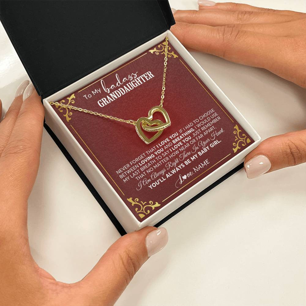 Interlocking Hearts Necklace 18K Yellow Gold Finish | 2 | Personalized To My Granddaughter Necklace From Grandma You'Ll Always Be My Baby Girl Granddaughter Birthday Christmas Customized Gift Box Message Card | siriusteestore