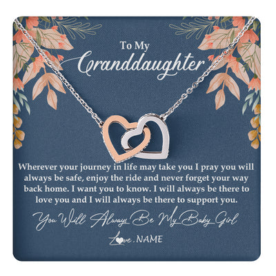 Interlocking Hearts Necklace Stainless Steel & Rose Gold Finish | 1 | Personalized To My Granddaughter Necklace From Grandma You Will Always Be My Baby Granddaughter Jewelry Birthday Christmas Customized Gift Box Message Card | siriusteestore