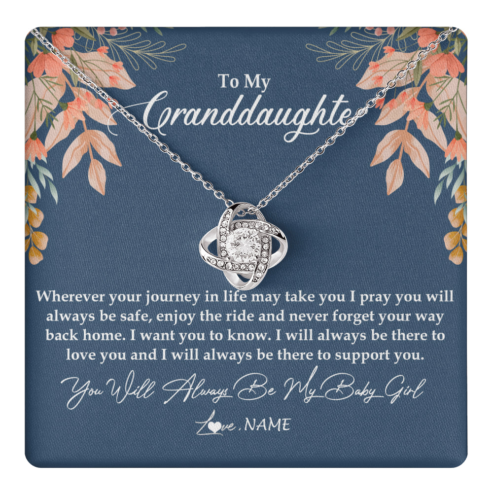 Love Knot Necklace 14K White Gold Finish | 1 | Personalized To My Granddaughter Necklace From Grandma You Will Always Be My Baby Granddaughter Jewelry Birthday Christmas Customized Gift Box Message Card | siriusteestore