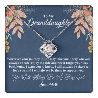 Love Knot Necklace 14K White Gold Finish | 1 | Personalized To My Granddaughter Necklace From Grandma You Will Always Be My Baby Granddaughter Jewelry Birthday Christmas Customized Gift Box Message Card | siriusteestore