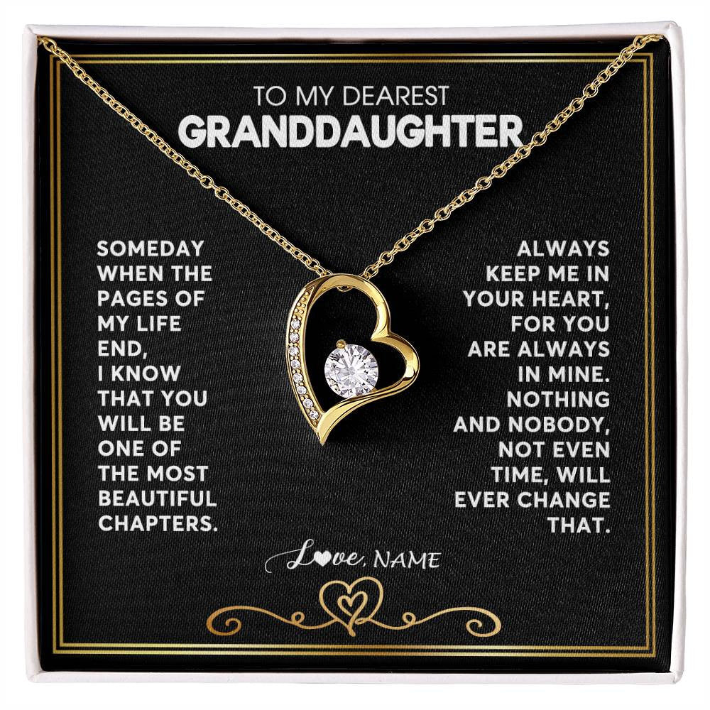 Forever Love Necklace 18K Yellow Gold Finish | 1 | Personalized To My Granddaughter Necklace From Grandmother Papa When The Pages Of My Life End Granddaughter Birthday Christmas Customized Gift Box Message Card | siriusteestore