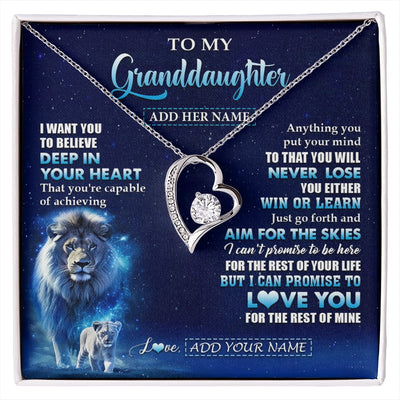Forever Love Necklace 14K White Gold Finish | 1 | Personalized To My Granddaughter Necklace From Grandpa Believe Your Heart Granddaughter Gift Birthday Graduation Christmas Customized Gift Box Message Card | siriusteestore.myshopify