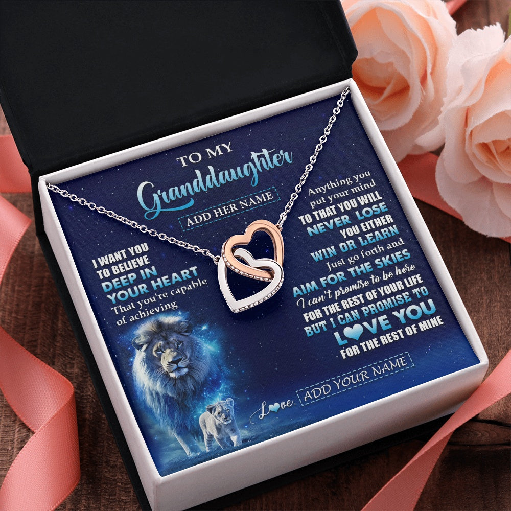 Interlocking Hearts Necklace Stainless Steel & Rose Gold Finish | 2 | Personalized To My Granddaughter Necklace From Grandpa Believe Your Heart Granddaughter Gift Birthday Graduation Christmas Customized Gift Box Message Card | siriusteestore.myshopify