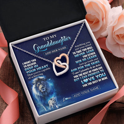 Interlocking Hearts Necklace Stainless Steel & Rose Gold Finish | 2 | Personalized To My Granddaughter Necklace From Grandpa Believe Your Heart Granddaughter Gift Birthday Graduation Christmas Customized Gift Box Message Card | siriusteestore.myshopify