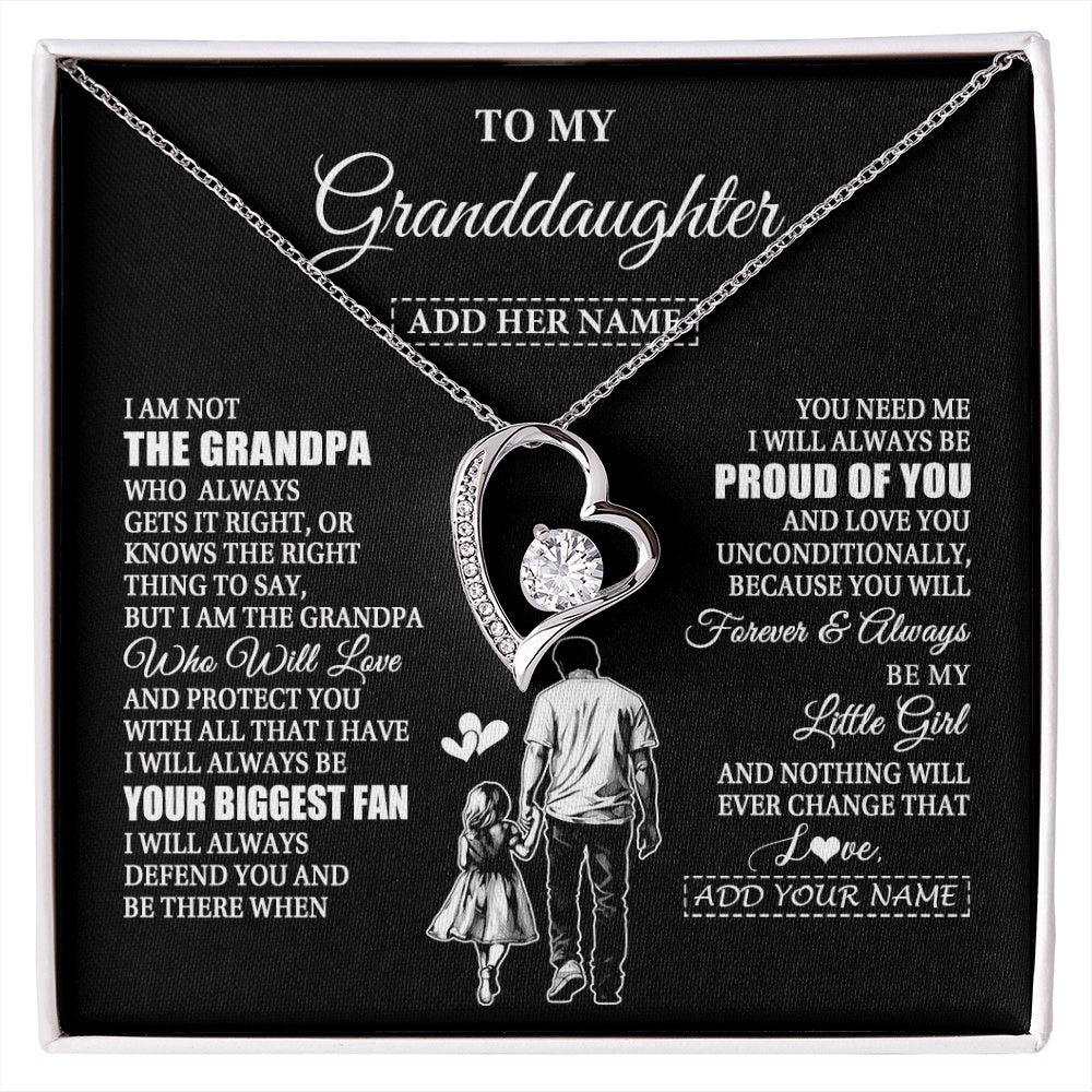 Forever Love Necklace 14K White Gold Finish | 1 | Personalized To My Granddaughter Necklace From Grandpa Biggest Fan Birthday Gifts For Granddaughter From Grandparents Christmas Custom Gift Box Message Card | siriusteestore.myshopify