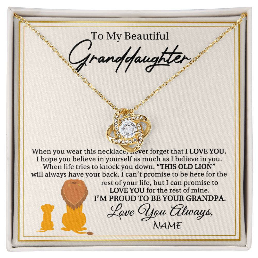 Love Knot Necklace 18K Yellow Gold Finish | 1 | Personalized To My Granddaughter Necklace From Grandpa I'M Proud To Be Your Grandpa Lion Granddaughter Birthday Christmas Customized Gift Box Message Card | siriusteestore
