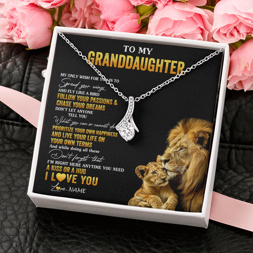 Alluring Beauty Necklace 14K White Gold Finish | 2 | Personalized To My Granddaughter Necklace From Grandpa Lion My Only Wish For You Granddaughter Birthday Graduation Christmas Customized Gift Box Message Card | siriusteestore