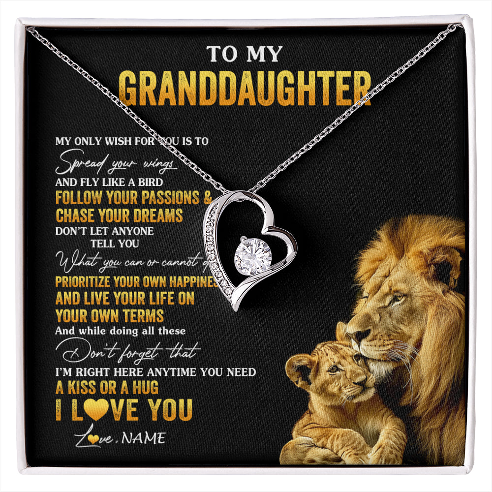 Forever Love Necklace 14K White Gold Finish | 1 | Personalized To My Granddaughter Necklace From Grandpa Lion My Only Wish For You Granddaughter Birthday Graduation Christmas Customized Gift Box Message Card | siriusteestore