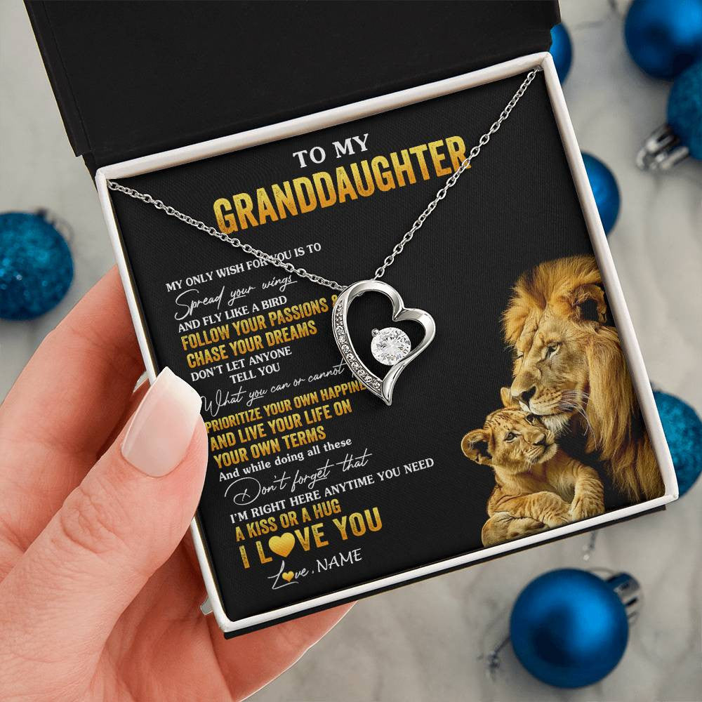 Forever Love Necklace 14K White Gold Finish | 2 | Personalized To My Granddaughter Necklace From Grandpa Lion My Only Wish For You Granddaughter Birthday Graduation Christmas Customized Gift Box Message Card | siriusteestore