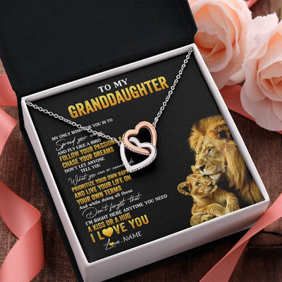 Interlocking Hearts Necklace Stainless Steel & Rose Gold Finish | 2 | Personalized To My Granddaughter Necklace From Grandpa Lion My Only Wish For You Granddaughter Birthday Graduation Christmas Customized Gift Box Message Card | siriusteestore