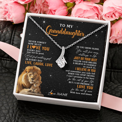 Alluring Beauty Necklace 14K White Gold Finish | 2 | Personalized To My Granddaughter Necklace From Grandpa Live Laugh Love Lion Birthday Gifts Positive Graduation Christmas Customized Gift Box Message Card | siriusteestore