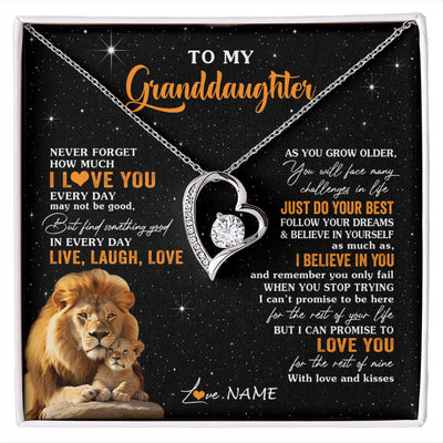 Forever Love Necklace 14K White Gold Finish | 1 | Personalized To My Granddaughter Necklace From Grandpa Live Laugh Love Lion Birthday Gifts Positive Graduation Christmas Customized Gift Box Message Card | siriusteestore