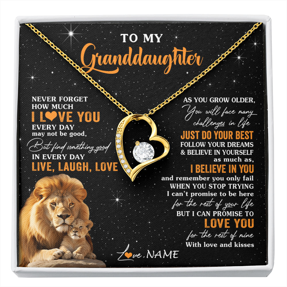 Forever Love Necklace 18K Yellow Gold Finish | 1 | Personalized To My Granddaughter Necklace From Grandpa Live Laugh Love Lion Birthday Gifts Positive Graduation Christmas Customized Gift Box Message Card | siriusteestore