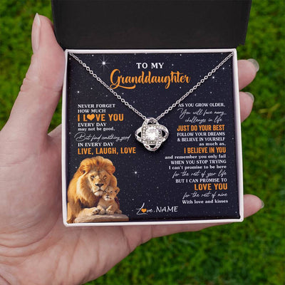 Love Knot Necklace 14K White Gold Finish | 2 | Personalized To My Granddaughter Necklace From Grandpa Live Laugh Love Lion Birthday Gifts Positive Graduation Christmas Customized Gift Box Message Card | siriusteestore