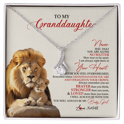 Alluring Beauty Necklace 14K White Gold Finish | 1 | Personalized To My Granddaughter Necklace From Grandpa Nana Never Feel You Are Alone Lion Granddaughter Birthday Christmas Customized Message Card | siriusteestore