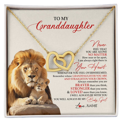 Interlocking Hearts Necklace 18K Yellow Gold Finish | 1 | Personalized To My Granddaughter Necklace From Grandpa Nana Never Feel You Are Alone Lion Granddaughter Birthday Christmas Customized Message Card | siriusteestore