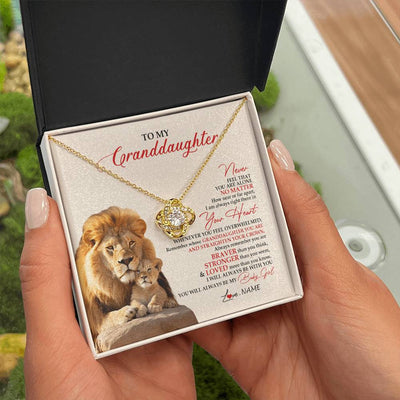 Love Knot Necklace 18K Yellow Gold Finish | 2 | Personalized To My Granddaughter Necklace From Grandpa Nana Never Feel You Are Alone Lion Granddaughter Birthday Christmas Customized Message Card | siriusteestore