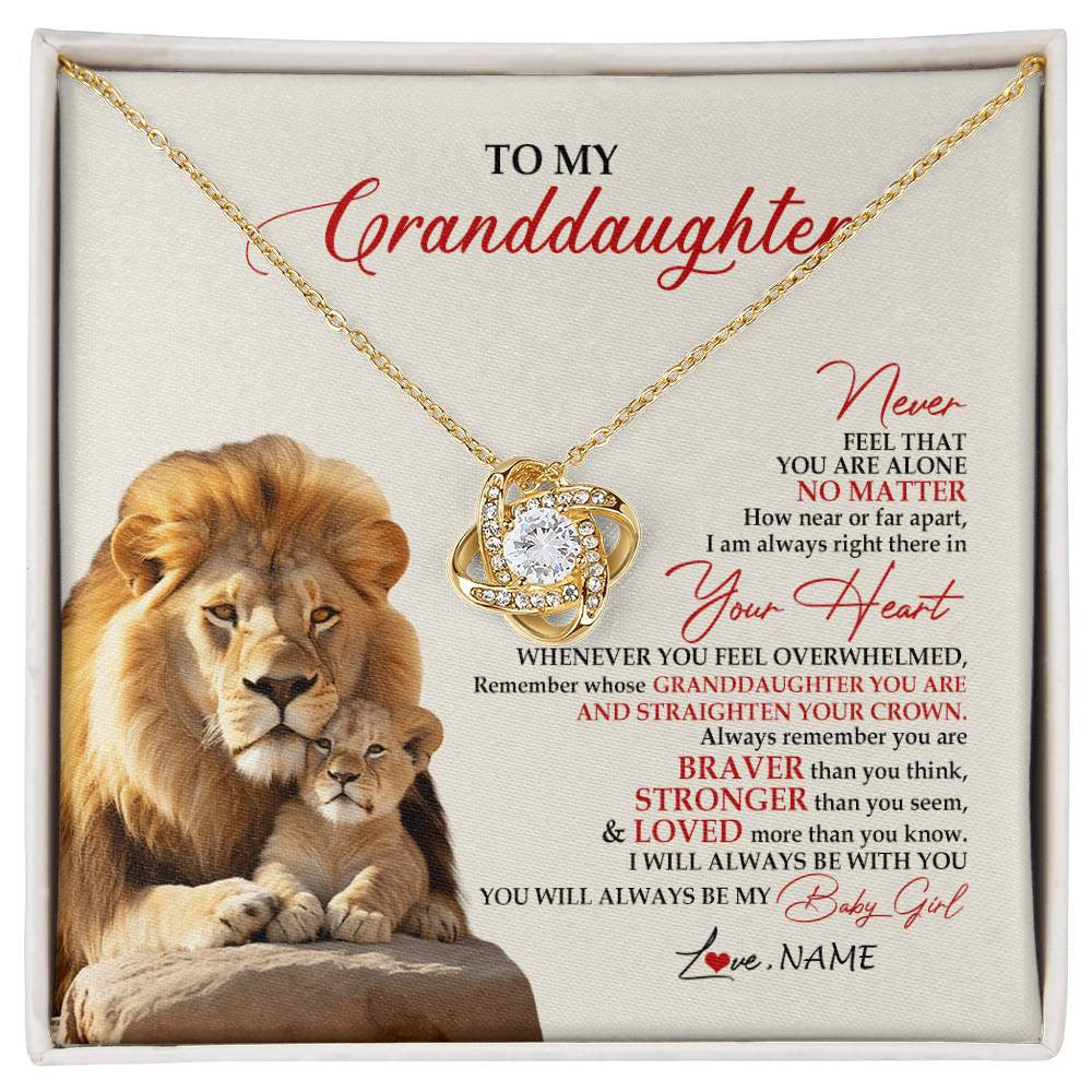 Love Knot Necklace 18K Yellow Gold Finish | 1 | Personalized To My Granddaughter Necklace From Grandpa Nana Never Feel You Are Alone Lion Granddaughter Birthday Christmas Customized Message Card | siriusteestore