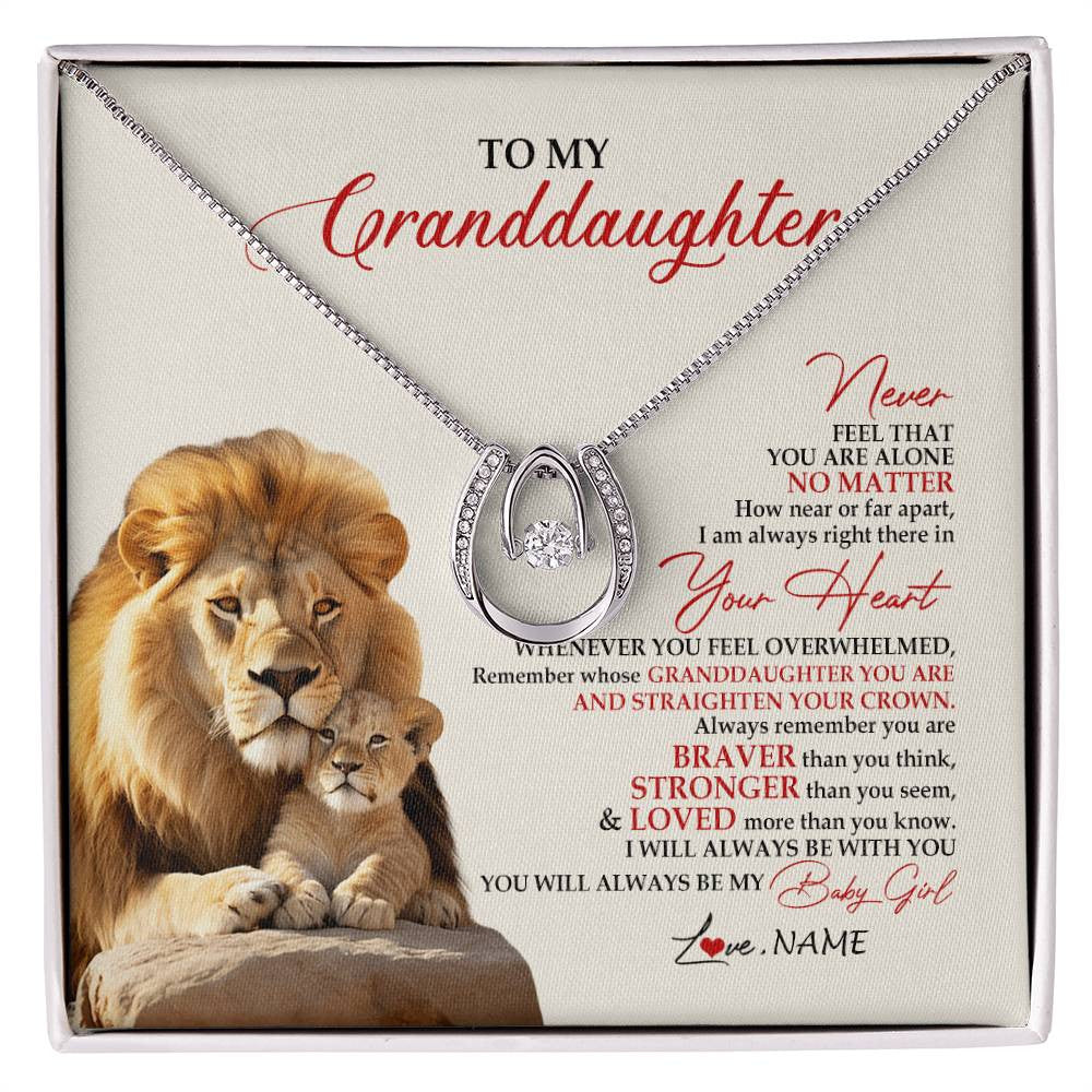 Lucky In Love Necklace 14K White Gold Finish | 1 | Personalized To My Granddaughter Necklace From Grandpa Nana Never Feel You Are Alone Lion Granddaughter Birthday Christmas Customized Message Card | siriusteestore