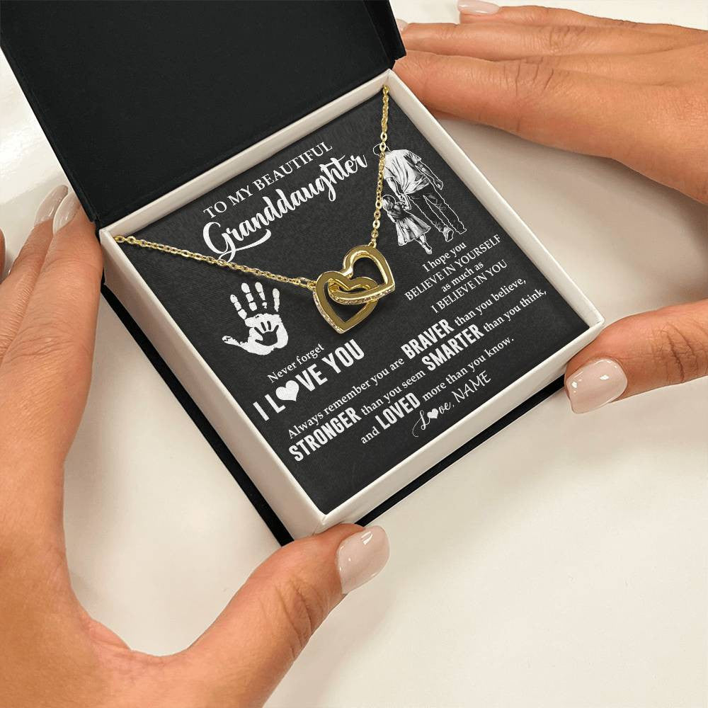 Interlocking Hearts Necklace 18K Yellow Gold Finish | 2 | Personalized To My Granddaughter Necklace From Grandpa Never Forget I Love You Birthday Gifts Christmas New Year Graduation Customized Gift Box Message Card | siriusteestore