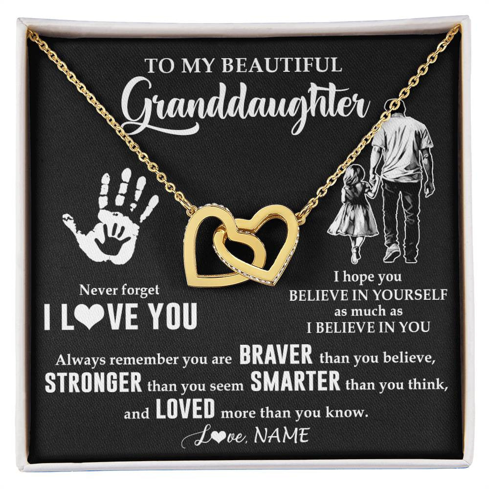 Interlocking Hearts Necklace 18K Yellow Gold Finish | 1 | Personalized To My Granddaughter Necklace From Grandpa Never Forget I Love You Birthday Gifts Christmas New Year Graduation Customized Gift Box Message Card | siriusteestore