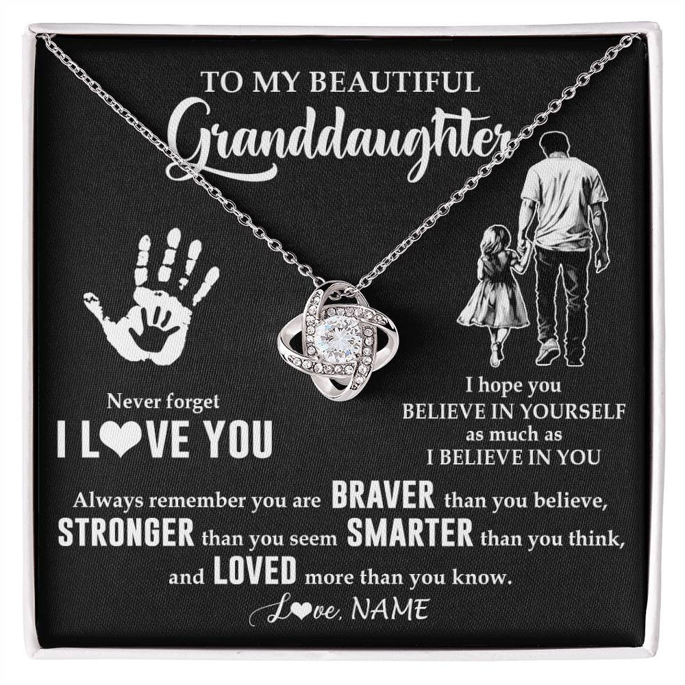 Love Knot Necklace 14K White Gold Finish | 1 | Personalized To My Granddaughter Necklace From Grandpa Never Forget I Love You Birthday Gifts Christmas New Year Graduation Customized Gift Box Message Card | siriusteestore