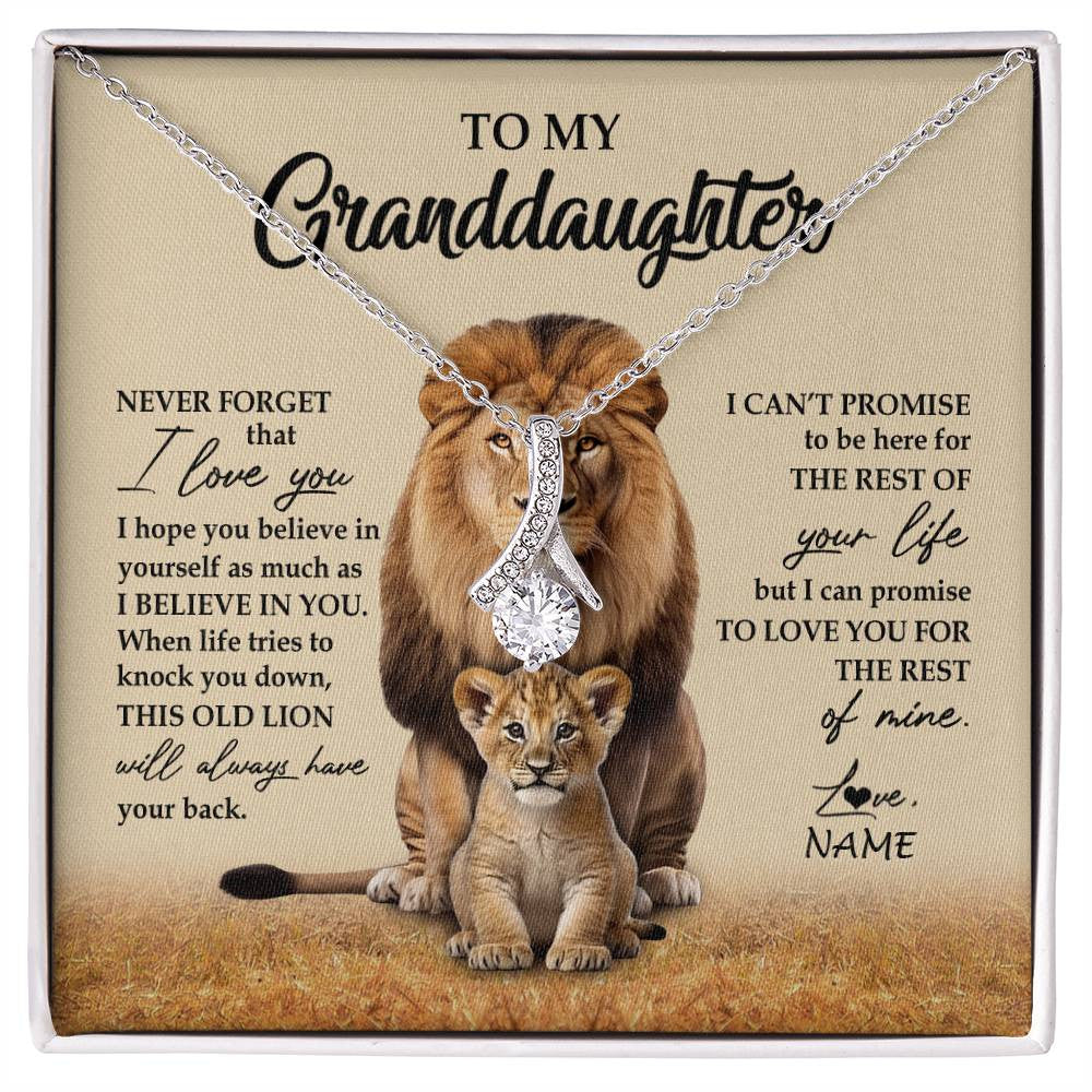 Alluring Beauty Necklace 14K White Gold Finish | 1 | Personalized To My Granddaughter Necklace From Grandpa Papa Lion Never Forget That I Love You Granddaughter Jewelry Birthday Christmas Customized Message Card | siriusteestore