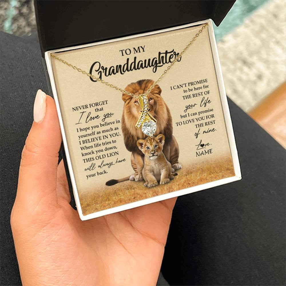 Alluring Beauty Necklace 18K Yellow Gold Finish | 2 | Personalized To My Granddaughter Necklace From Grandpa Papa Lion Never Forget That I Love You Granddaughter Jewelry Birthday Christmas Customized Message Card | siriusteestore