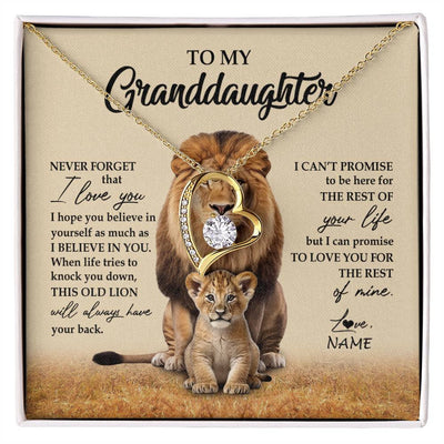 Forever Love Necklace 18K Yellow Gold Finish | 1 | Personalized To My Granddaughter Necklace From Grandpa Papa Lion Never Forget That I Love You Granddaughter Jewelry Birthday Christmas Customized Message Card | siriusteestore