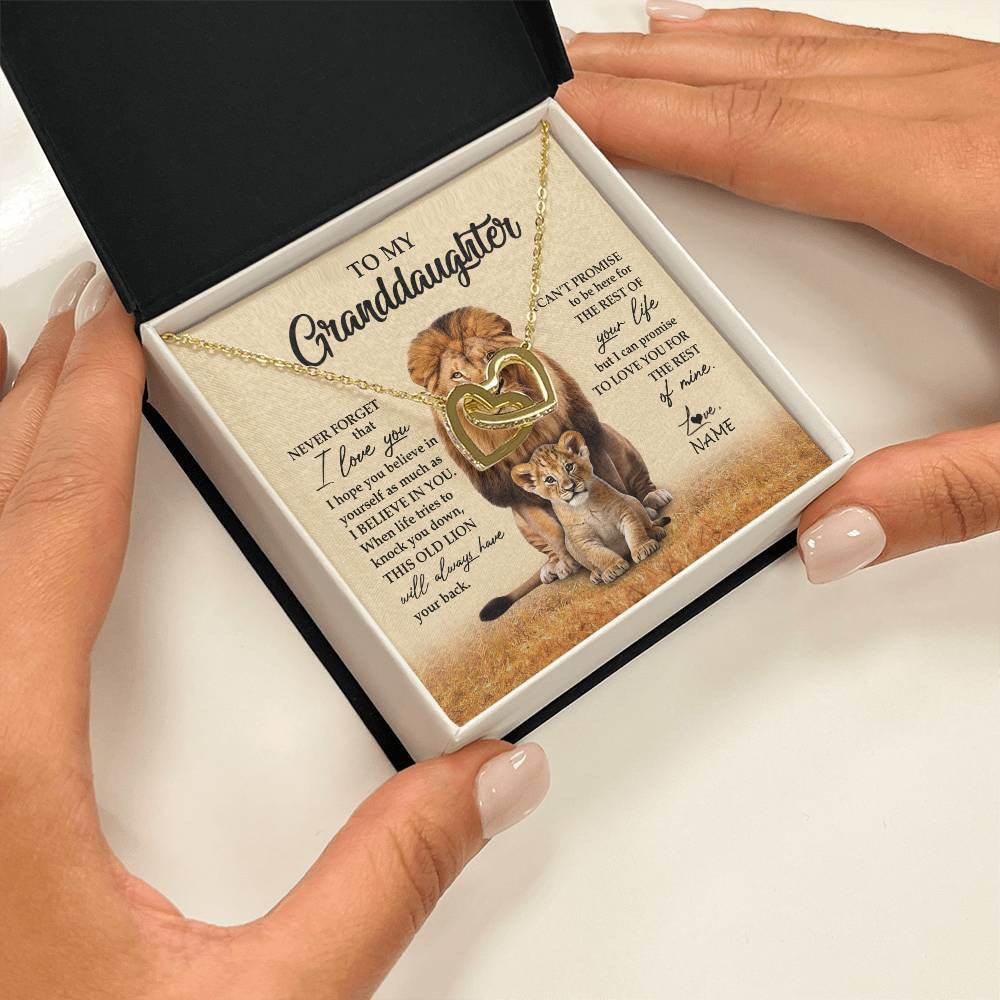 Interlocking Hearts Necklace 18K Yellow Gold Finish | 2 | Personalized To My Granddaughter Necklace From Grandpa Papa Lion Never Forget That I Love You Granddaughter Jewelry Birthday Christmas Customized Message Card | siriusteestore