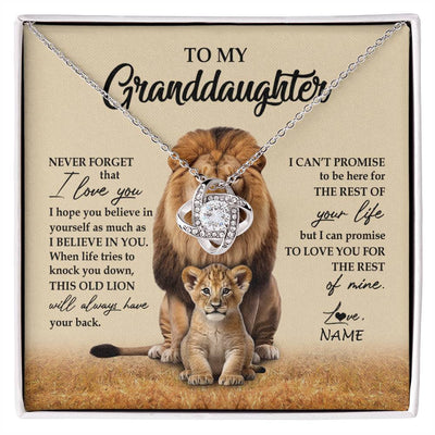 Love Knot Necklace 14K White Gold Finish | 1 | Personalized To My Granddaughter Necklace From Grandpa Papa Lion Never Forget That I Love You Granddaughter Jewelry Birthday Christmas Customized Message Card | siriusteestore