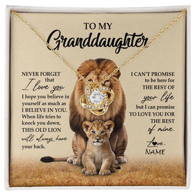 Love Knot Necklace 18K Yellow Gold Finish | 1 | Personalized To My Granddaughter Necklace From Grandpa Papa Lion Never Forget That I Love You Granddaughter Jewelry Birthday Christmas Customized Message Card | siriusteestore