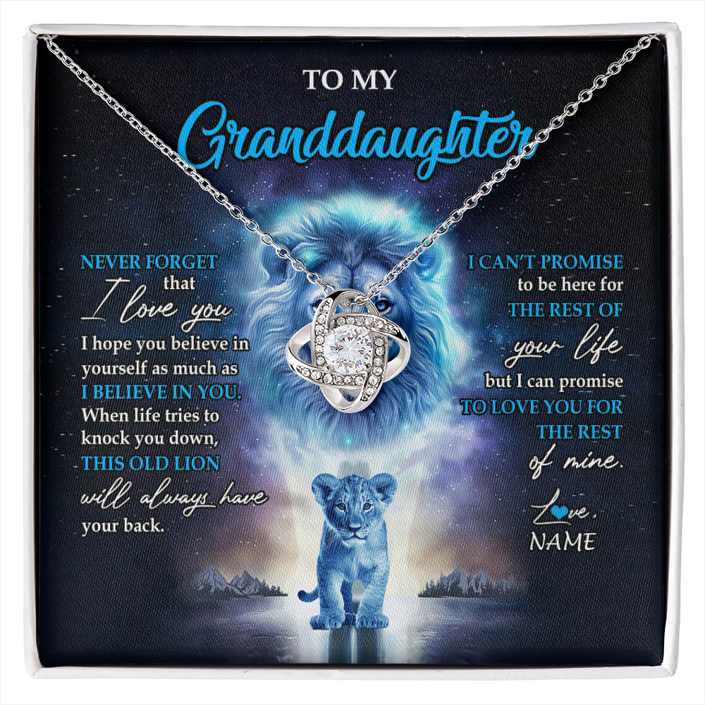 Love Knot Necklace 14K White Gold Finish | 1 | Personalized To My Granddaughter Necklace From Grandpa Papa Never Forget I Love You Lion Granddaughter Jewelry Birthday Christmas Customized Message Card | siriusteestore