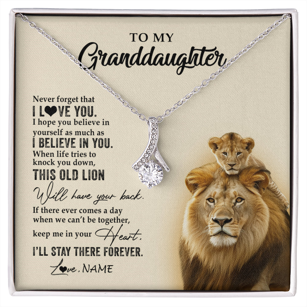 Alluring Beauty Necklace 14K White Gold Finish | 1 | Personalized To My Granddaughter Necklace From Grandpa Papa This Old Lion Never Forget I Love You Jewelry Birthday Christmas Customized Gift Box Message Card | siriusteestore