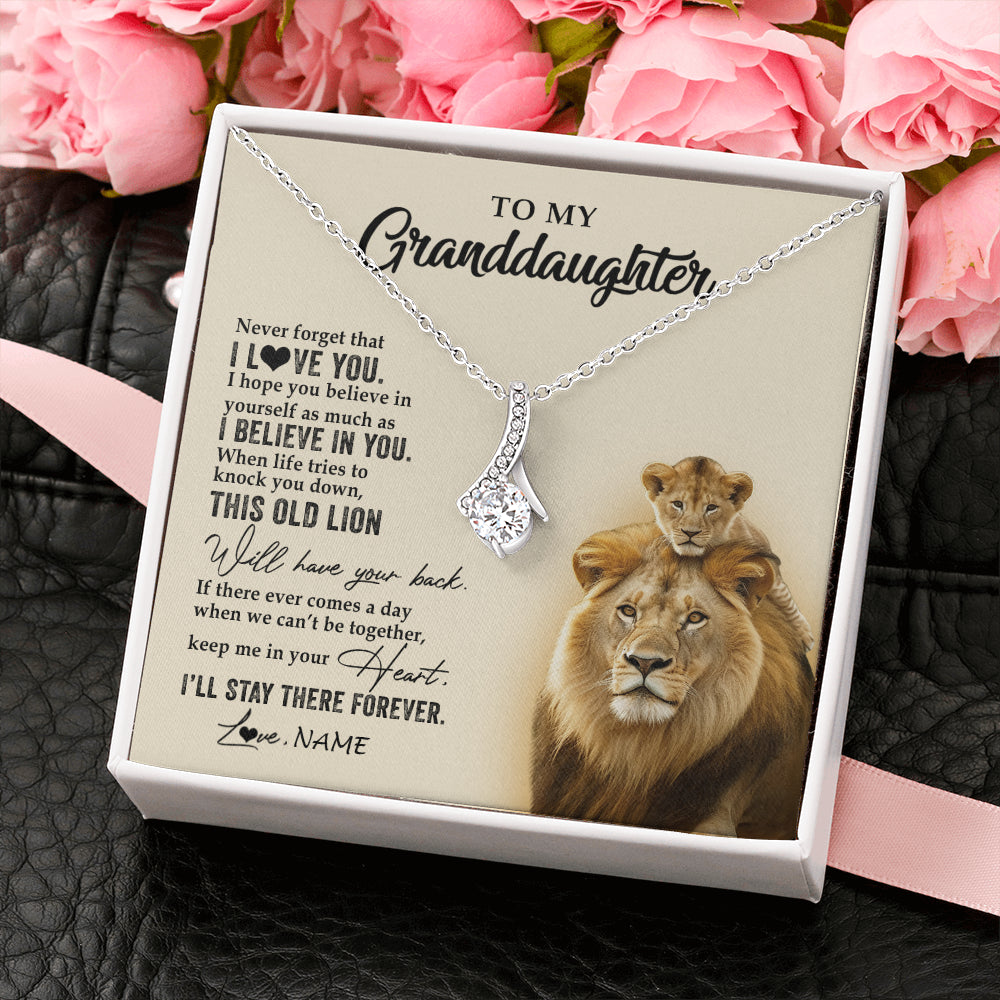 Alluring Beauty Necklace 14K White Gold Finish | 2 | Personalized To My Granddaughter Necklace From Grandpa Papa This Old Lion Never Forget I Love You Jewelry Birthday Christmas Customized Gift Box Message Card | siriusteestore