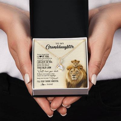 Alluring Beauty Necklace 18K Yellow Gold Finish | 2 | Personalized To My Granddaughter Necklace From Grandpa Papa This Old Lion Never Forget I Love You Jewelry Birthday Christmas Customized Gift Box Message Card | siriusteestore