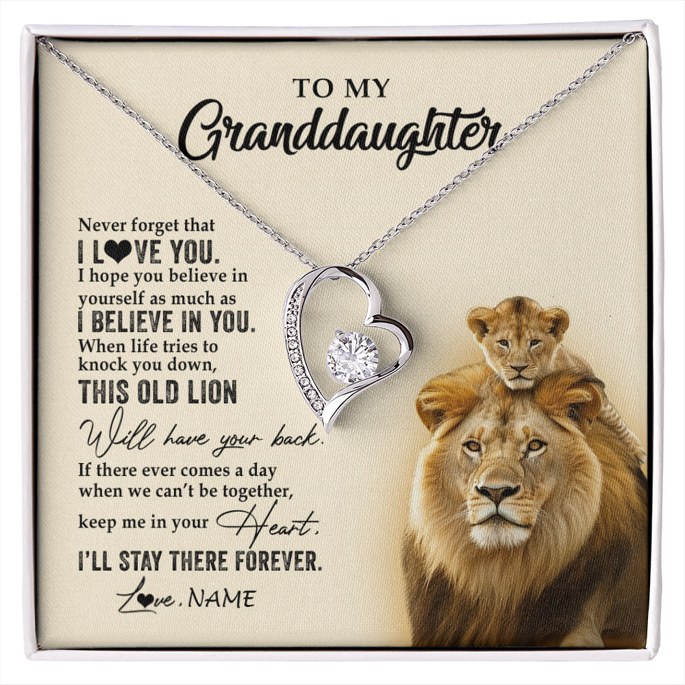 Forever Love Necklace 14K White Gold Finish | 1 | Personalized To My Granddaughter Necklace From Grandpa Papa This Old Lion Never Forget I Love You Jewelry Birthday Christmas Customized Gift Box Message Card | siriusteestore