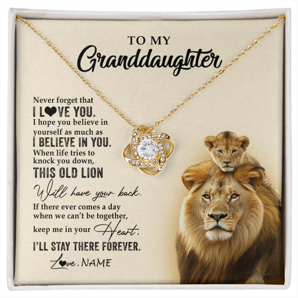 Love Knot Necklace 18K Yellow Gold Finish | 1 | Personalized To My Granddaughter Necklace From Grandpa Papa This Old Lion Never Forget I Love You Jewelry Birthday Christmas Customized Gift Box Message Card | siriusteestore