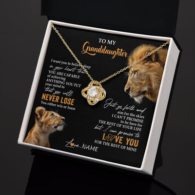 Love Knot Necklace 18K Yellow Gold Finish | 2 | Personalized To My Granddaughter Necklace From Grandpa Papa You Will Never Lose Lion Granddaughter Birthday Gifts Graduation Christmas Gift Box Message Card | siriusteestore