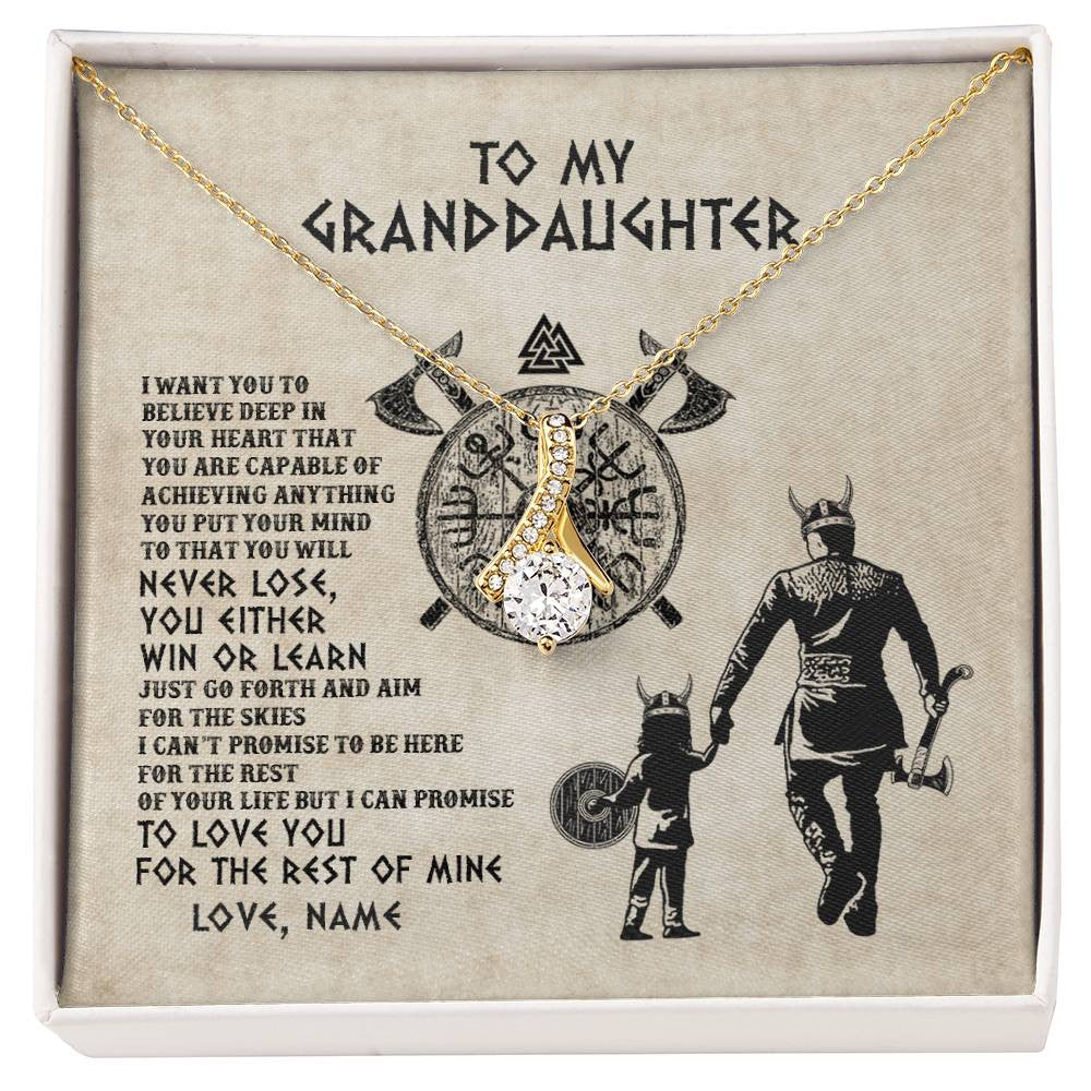 Alluring Beauty Necklace 18K Yellow Gold Finish | Personalized To My Granddaughter Necklace From Grandpa Papa You Will Never Lose Viking Granddaughter Birthday Graduation Christmas Customized Message Card | siriusteestore