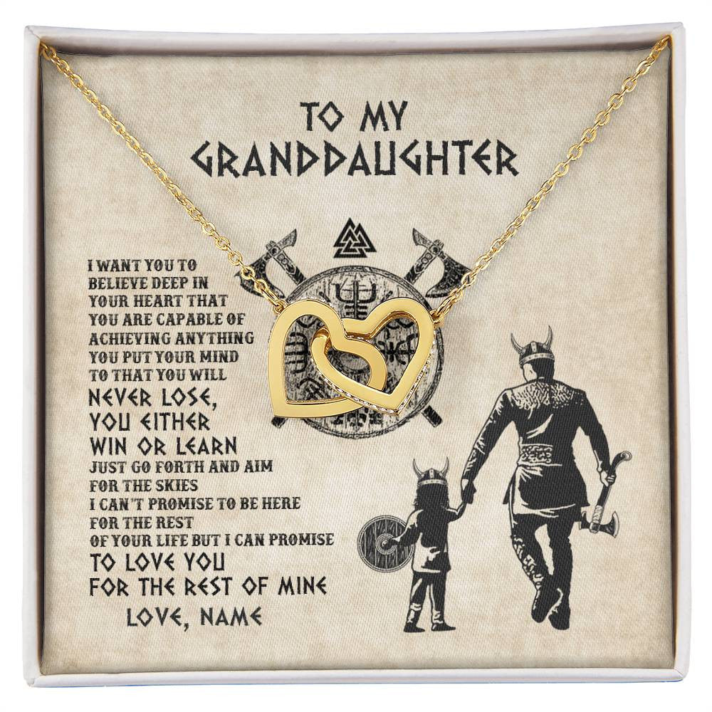 Interlocking Hearts Necklace 18K Yellow Gold Finish | Personalized To My Granddaughter Necklace From Grandpa Papa You Will Never Lose Viking Granddaughter Birthday Graduation Christmas Customized Message Card | siriusteestore