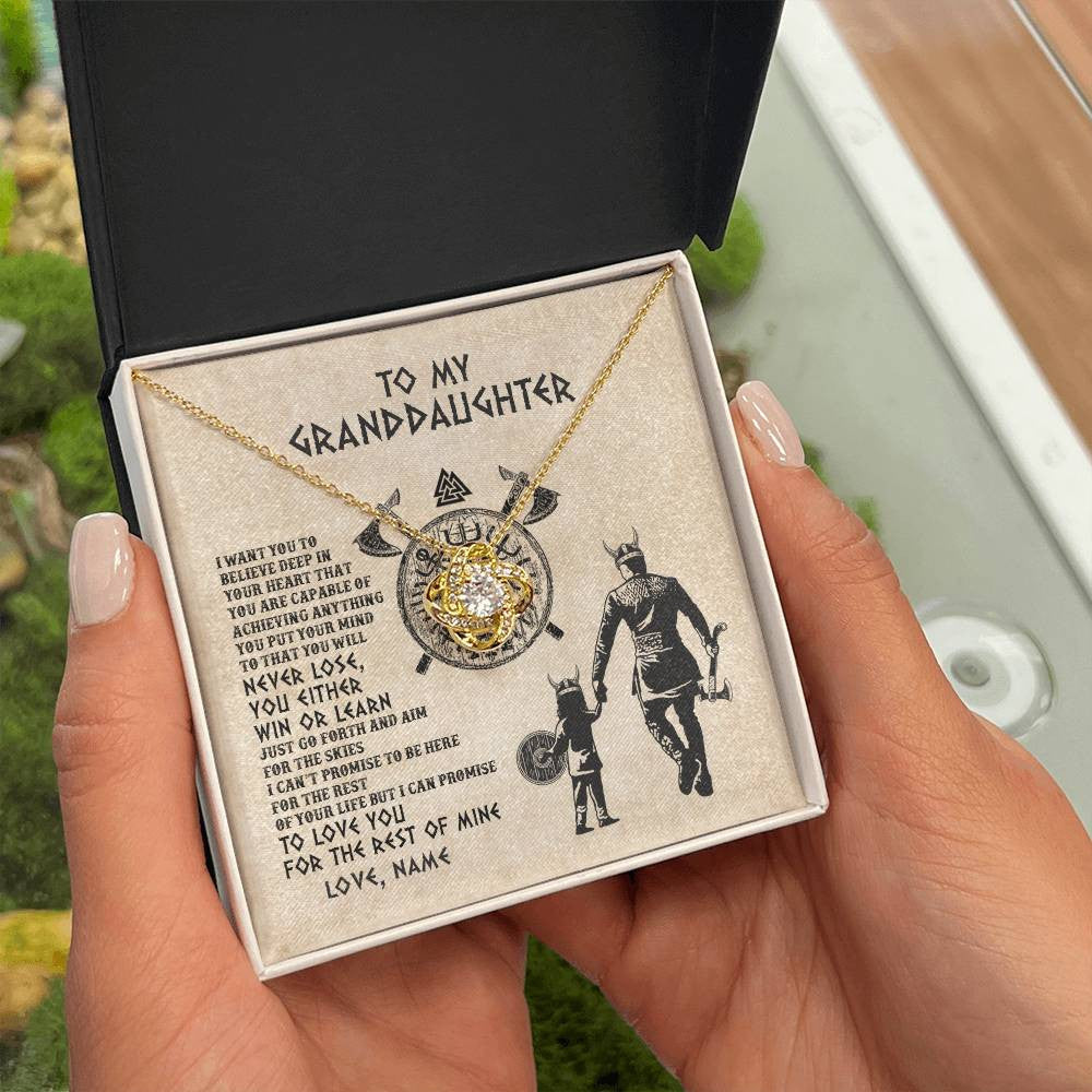 Love Knot Necklace 18K Yellow Gold Finish | Personalized To My Granddaughter Necklace From Grandpa Papa You Will Never Lose Viking Granddaughter Birthday Graduation Christmas Customized Message Card | siriusteestore