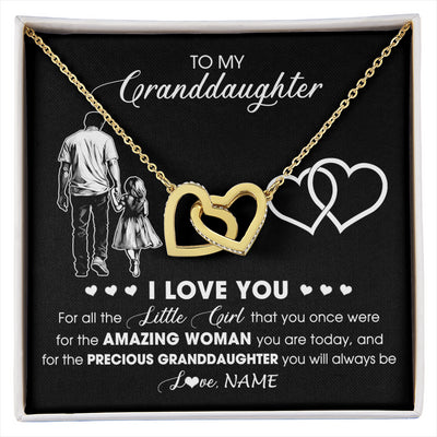 Interlocking Hearts Necklace 18K Yellow Gold Finish | 1 | Personalized To My Granddaughter Necklace From Grandpa Pop I Love You Little Girl Granddaughter Birthday Christmas Jewelry Customized Gift Box Message Card | siriusteestore