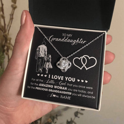 Love Knot Necklace 14K White Gold Finish | 2 | Personalized To My Granddaughter Necklace From Grandpa Pop I Love You Little Girl Granddaughter Birthday Christmas Jewelry Customized Gift Box Message Card | siriusteestore