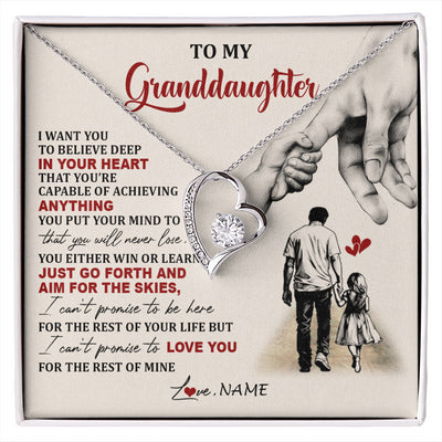 Forever Love Necklace 14K White Gold Finish | 1 | Personalized To My Granddaughter Necklace From Grandpa Promise To Love You Granddaughter Birthday Graduation Christmas Customized Gift Box Message Card | siriusteestore